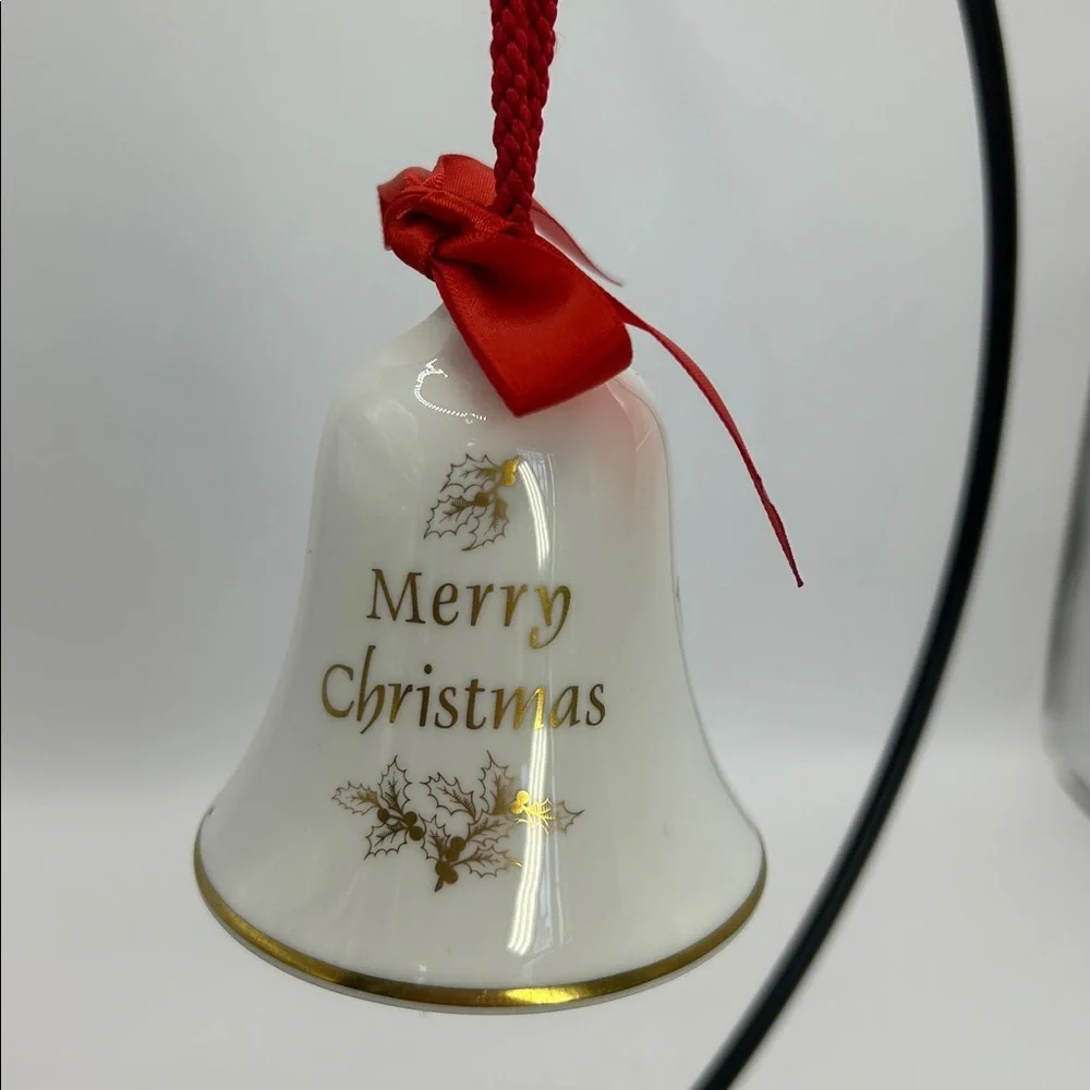 Spode Festive Bell Ornament with Red Ribbon